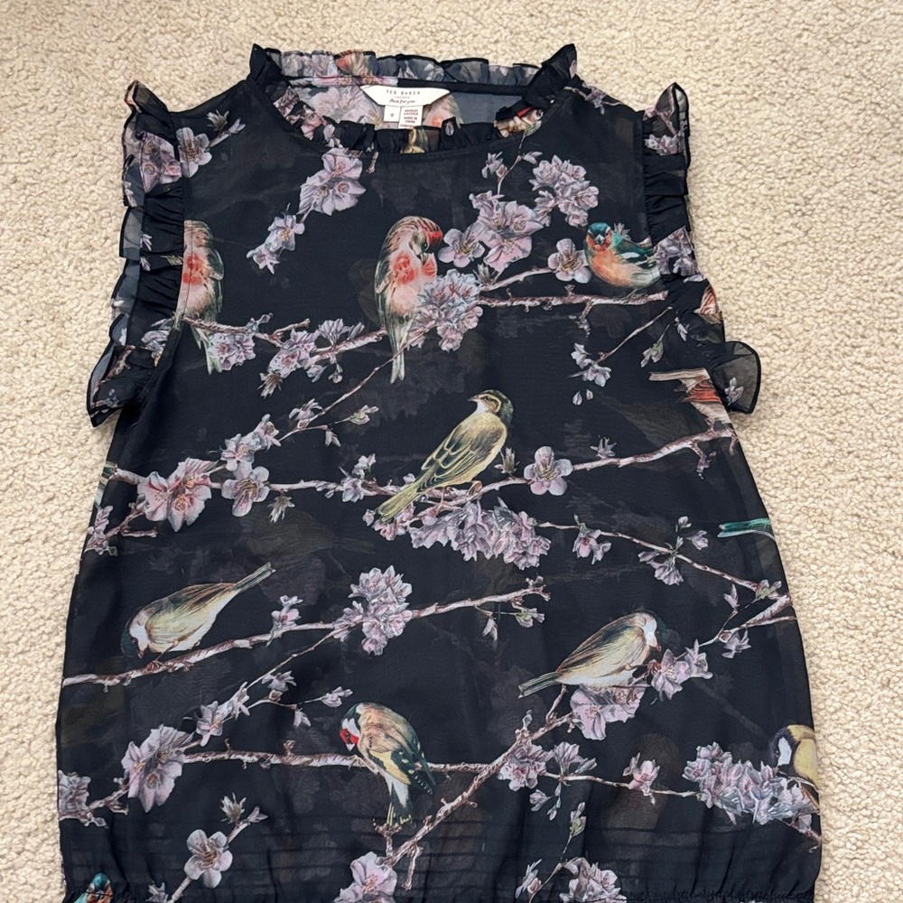 Ted Baker London Black Blouse with Bird and Floral Print